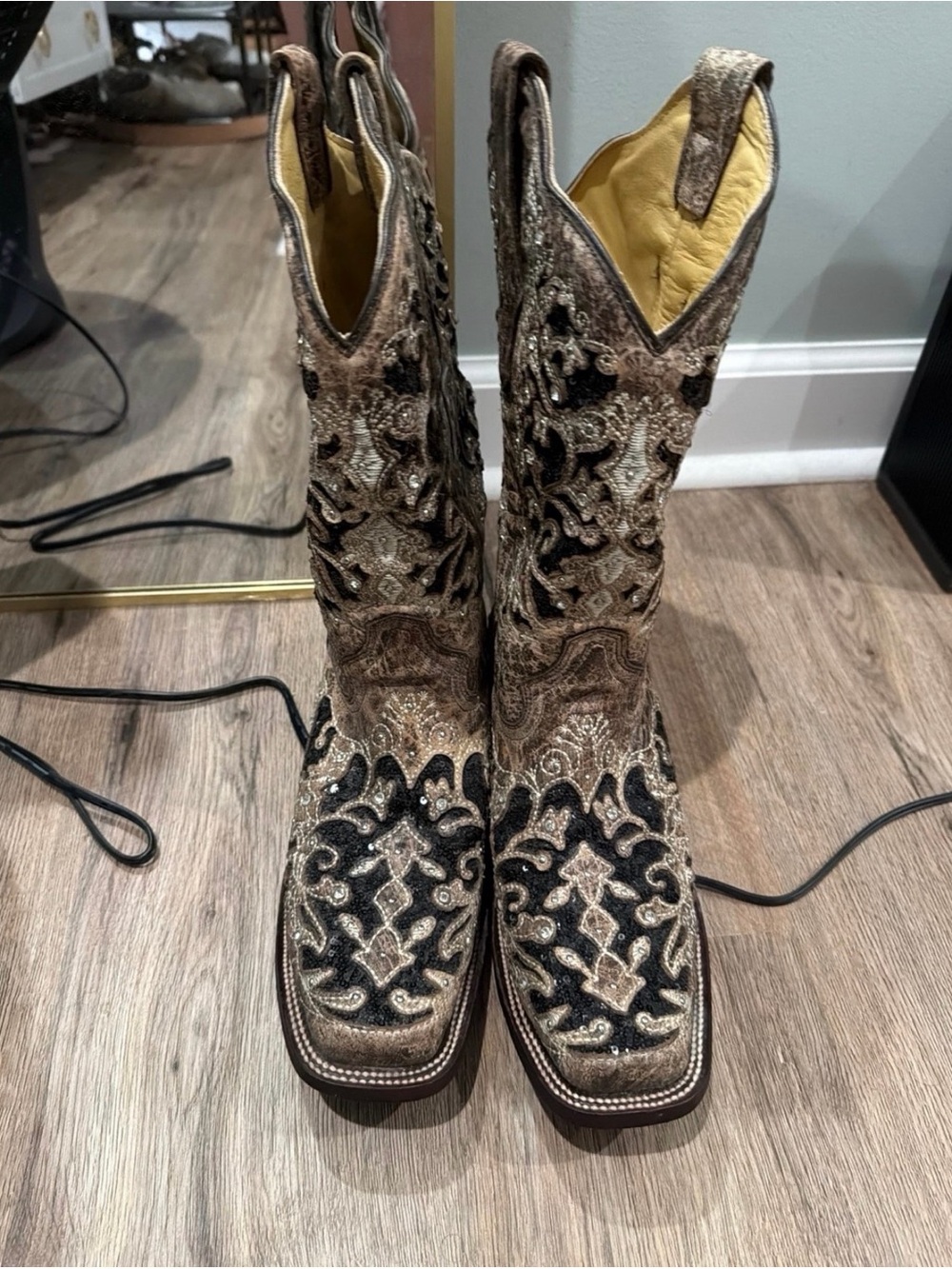 Corral Black and Metallic Brown Embroidered Western Boots
